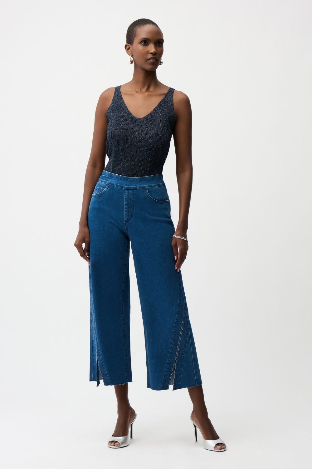 Joseph Ribkoff - Joseph Ribkoff Culotte Jeans With Rhinestones | Medium Blue - Jeans - Silvermaple Boutique 