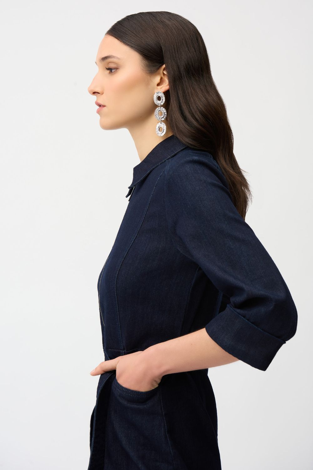 Joseph Ribkoff - Joseph Ribkoff Denim Dress With Half Zip & Belt | Dark Denim - Dress - Silvermaple Boutique 