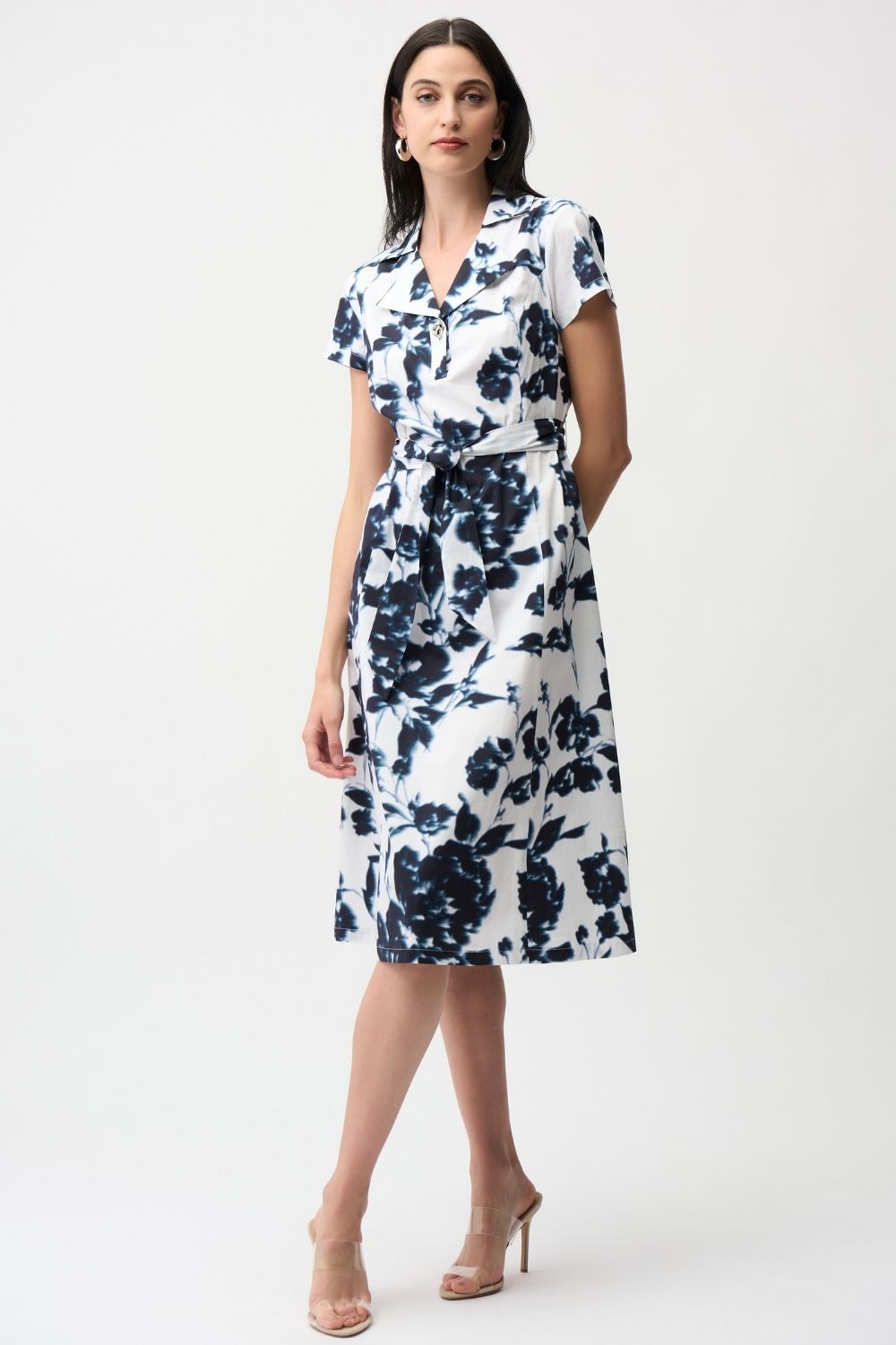 Joseph Ribkoff - Joseph Ribkoff Floral Fit & Flare Shirt Dress | Midnight/Vanilla - Dress - Silvermaple Boutique 