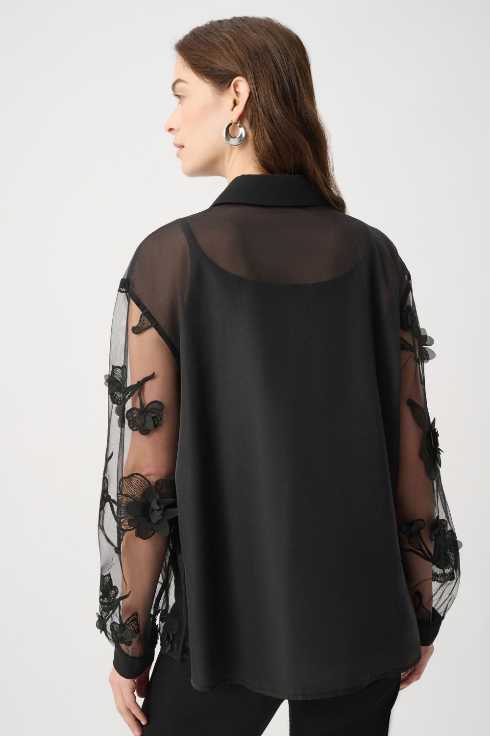 Joseph Ribkoff - Joseph Ribkoff Flower Appliqué Blouse | Black - Blouse - Silvermaple Boutique 