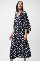 Joseph Ribkoff - Joseph Ribkoff Georgette Dot Wrap Dress | Midnight/Vanilla - Dress - Silvermaple Boutique 