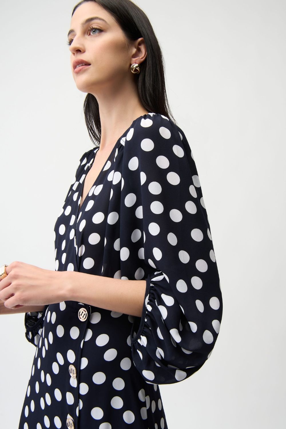 Joseph Ribkoff - Joseph Ribkoff Georgette Dot Wrap Dress | Midnight/Vanilla - Dress - Silvermaple Boutique 