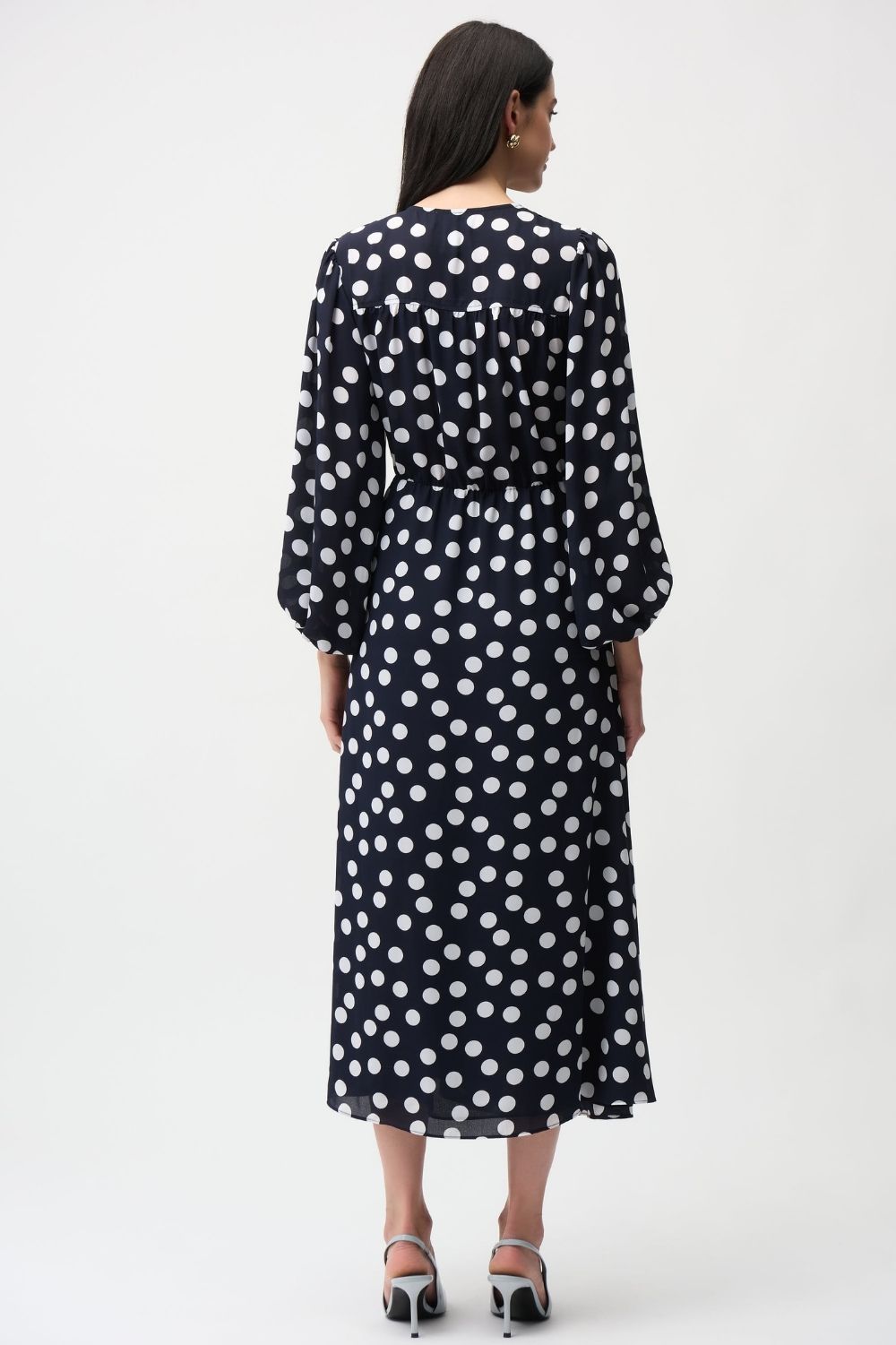 Joseph Ribkoff - Joseph Ribkoff Georgette Dot Wrap Dress | Midnight/Vanilla - Dress - Silvermaple Boutique 