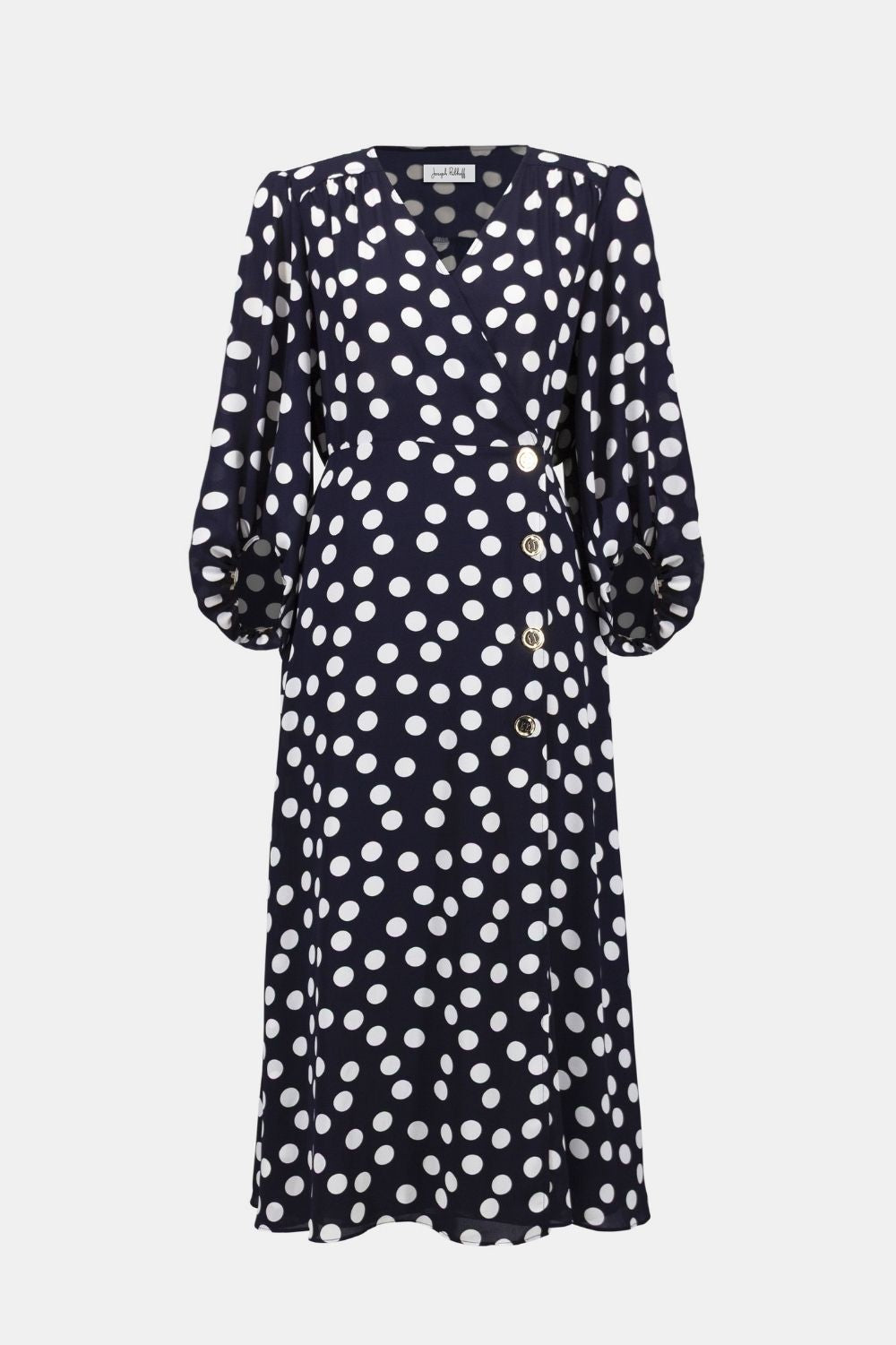 Joseph Ribkoff - Joseph Ribkoff Georgette Dot Wrap Dress | Midnight/Vanilla - Dress - Silvermaple Boutique 