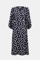 Joseph Ribkoff - Joseph Ribkoff Georgette Dot Wrap Dress | Midnight/Vanilla - Dress - Silvermaple Boutique 