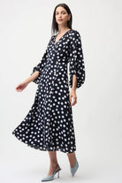 Joseph Ribkoff - Joseph Ribkoff Georgette Dot Wrap Dress | Midnight/Vanilla - Dress - Silvermaple Boutique 