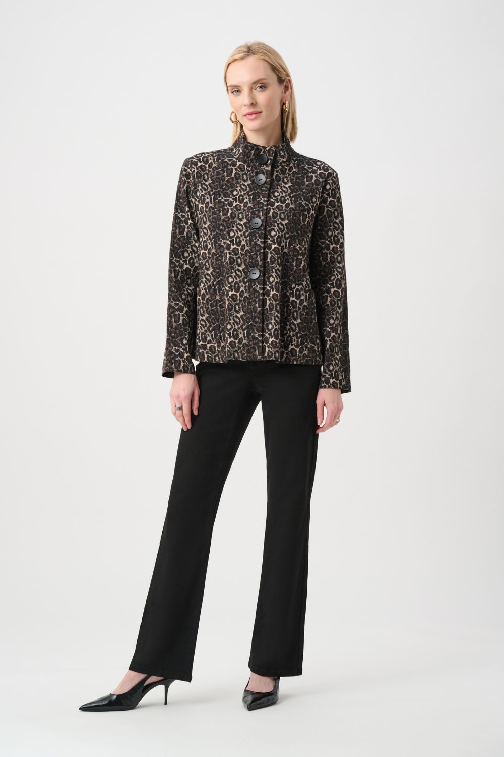 Joseph Ribkoff - Joseph Ribkoff Jacquard Animal Print Trapeze Jacket | Black/Multi - Jacket - Silvermaple Boutique 