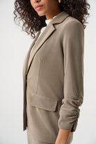 Joseph Ribkoff - Joseph Ribkoff Melange Silky Knit Straight Blazer | Taupe Melange - Blazer - Silvermaple Boutique 