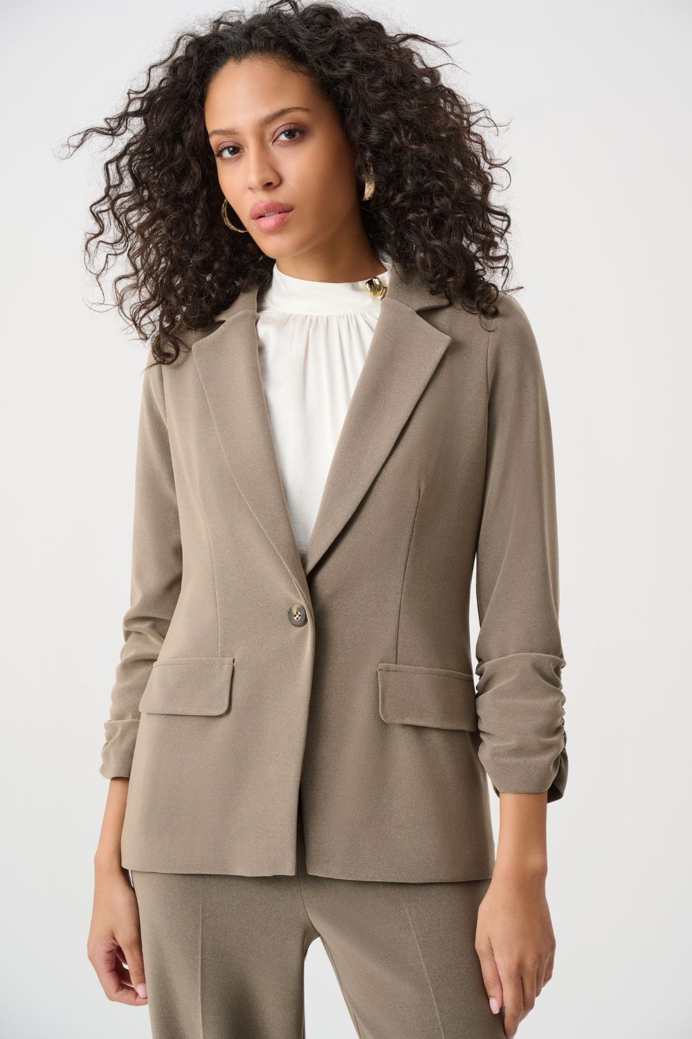 Joseph Ribkoff - Joseph Ribkoff Melange Silky Knit Straight Blazer | Taupe Melange - Blazer - Silvermaple Boutique 