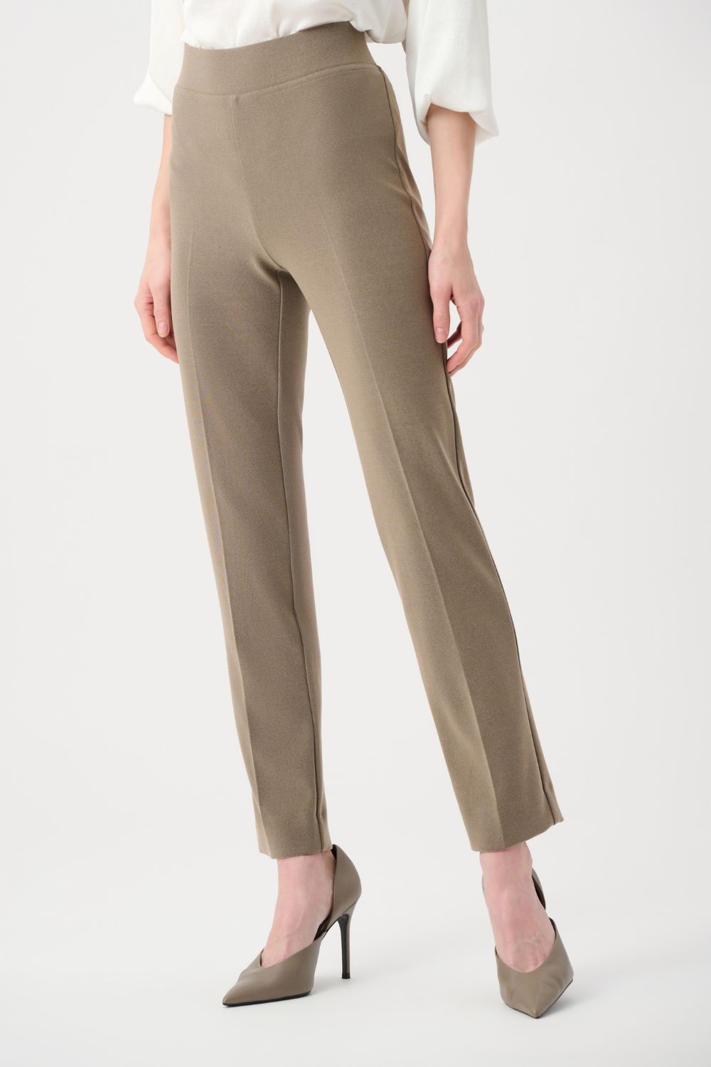 Joseph Ribkoff - Joseph Ribkoff Melange Silky Knit Straight Leg Pants | Taupe Melange - Pants - Silvermaple Boutique 