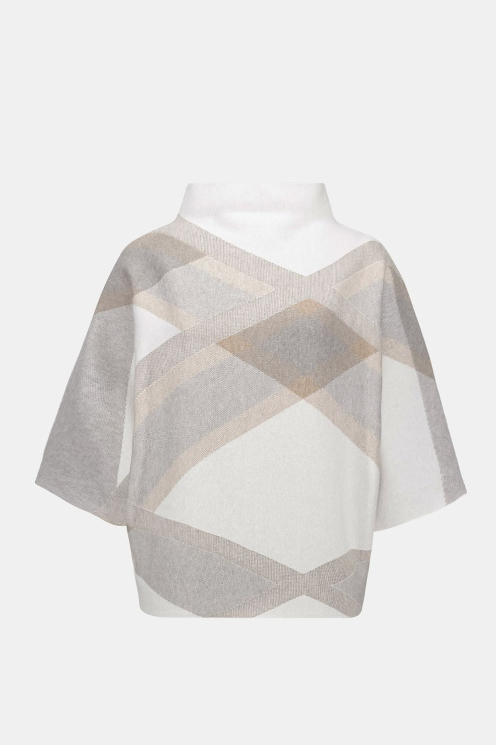 Joseph Ribkoff - Joseph Ribkoff Plaid Funnel-Neck Sweater | Winter White - Sweater - Silvermaple Boutique 