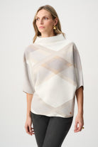 Joseph Ribkoff - Joseph Ribkoff Plaid Funnel-Neck Sweater | Winter White - Sweater - Silvermaple Boutique 