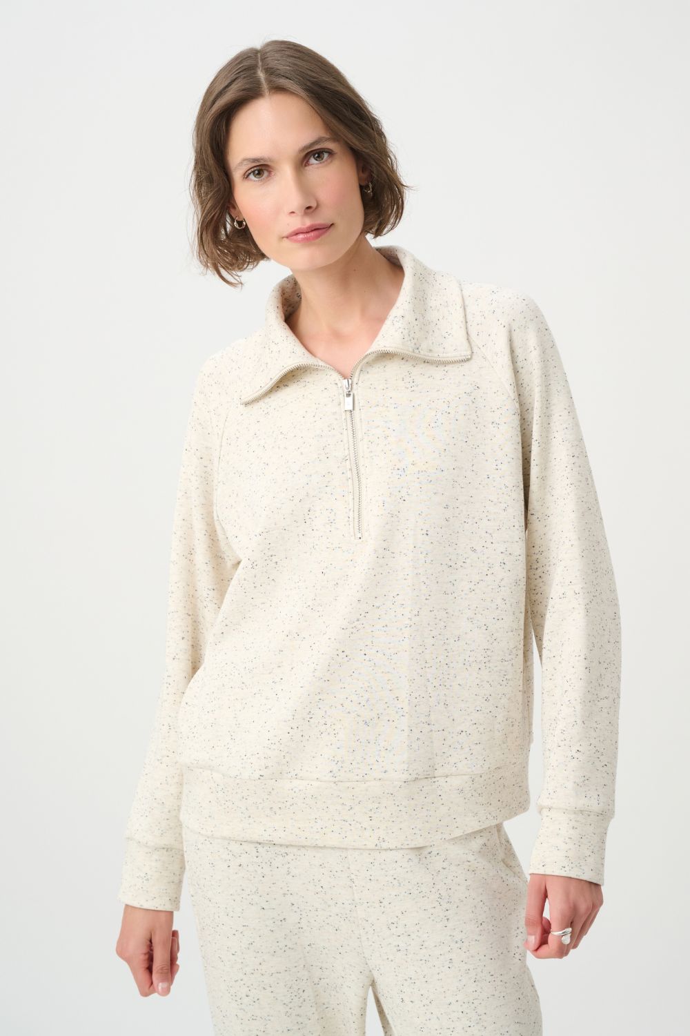 Joseph Ribkoff - Joseph Ribkoff Raglan Zip Neck Top | Oatmeal Melange - Top - Silvermaple Boutique 