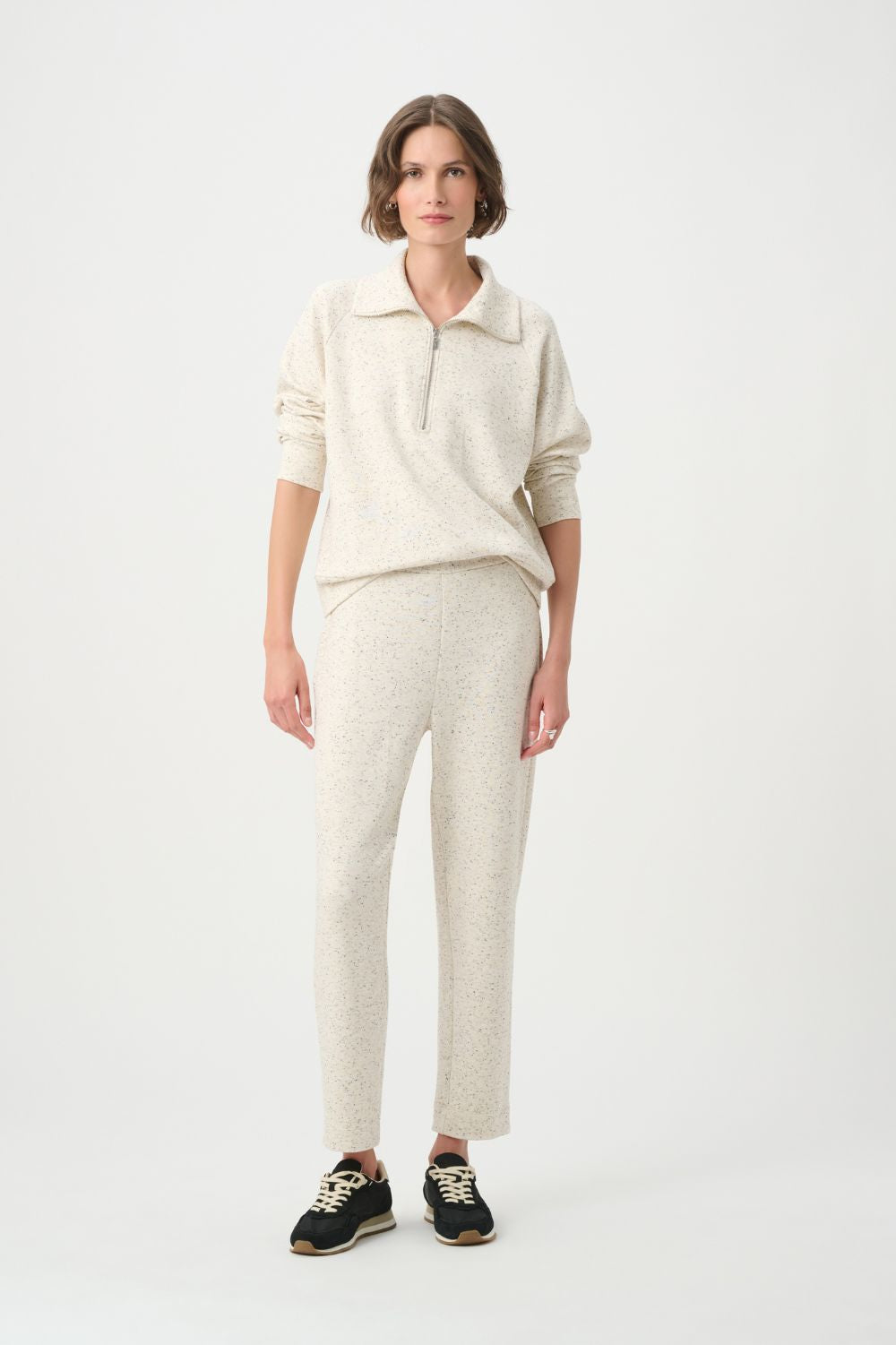 Joseph Ribkoff - Joseph Ribkoff Raglan Zip Neck Top | Oatmeal Melange - Top - Silvermaple Boutique 