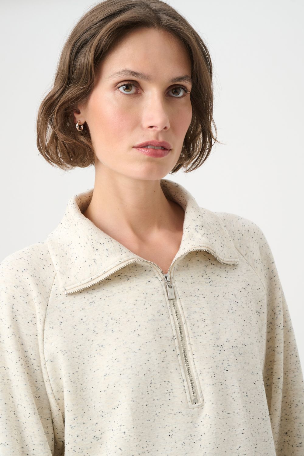 Joseph Ribkoff - Joseph Ribkoff Raglan Zip Neck Top | Oatmeal Melange - Top - Silvermaple Boutique 