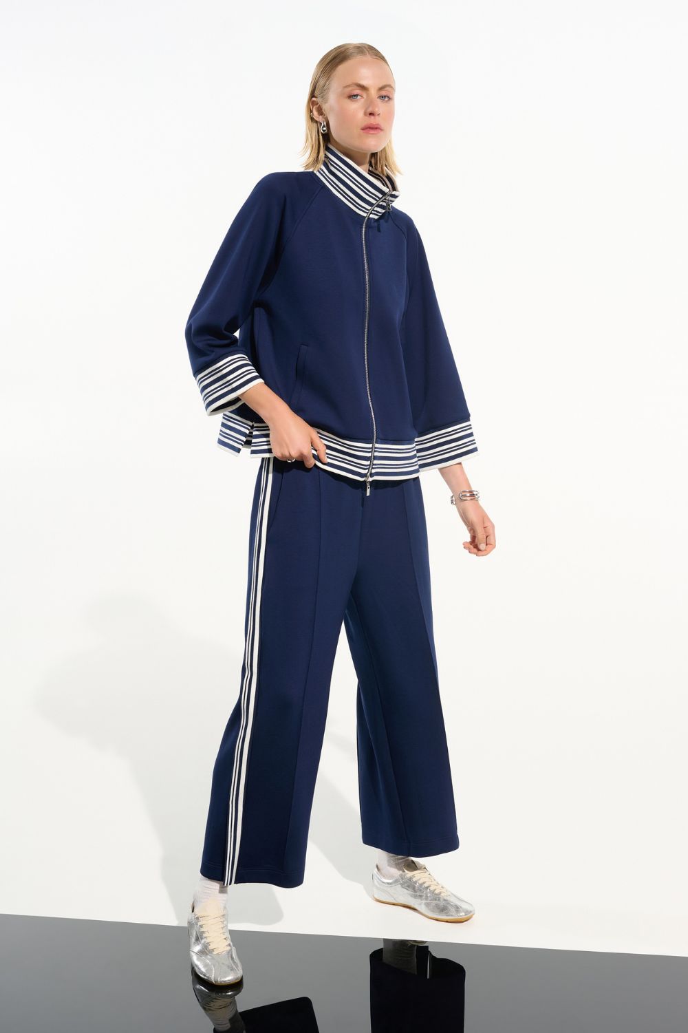 Joseph Ribkoff - Joseph Ribkoff Scuba Jersey Jacket | Indigo/Vanilla - Jacket - Silvermaple Boutique 