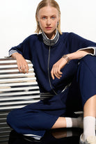 Joseph Ribkoff - Joseph Ribkoff Scuba Jersey Jacket | Indigo/Vanilla - Jacket - Silvermaple Boutique 