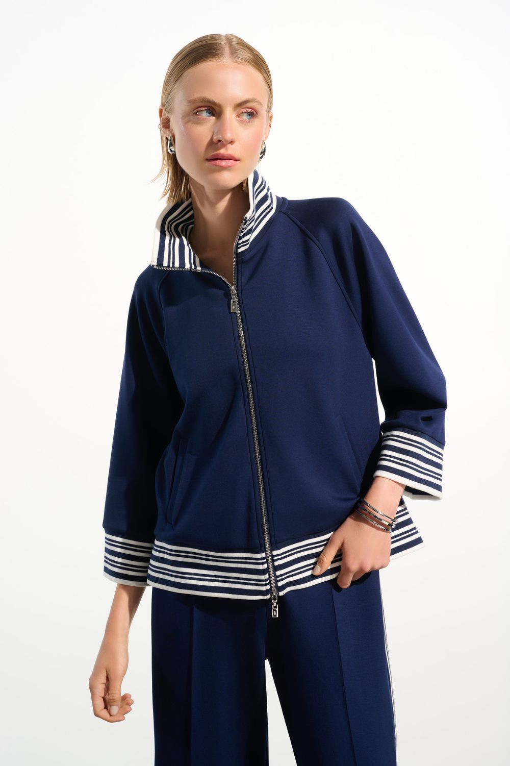 Joseph Ribkoff - Joseph Ribkoff Scuba Jersey Jacket | Indigo/Vanilla - Jacket - Silvermaple Boutique 