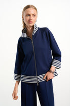 Joseph Ribkoff - Joseph Ribkoff Scuba Jersey Jacket | Indigo/Vanilla - Jacket - Silvermaple Boutique 
