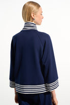 Joseph Ribkoff - Joseph Ribkoff Scuba Jersey Jacket | Indigo/Vanilla - Jacket - Silvermaple Boutique 