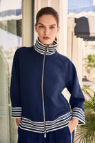 Joseph Ribkoff - Joseph Ribkoff Scuba Jersey Jacket | Indigo/Vanilla - Jacket - Silvermaple Boutique 