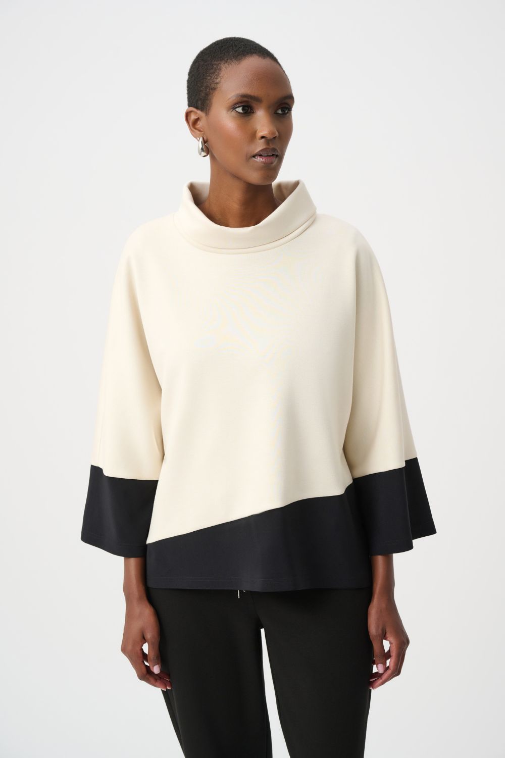 Joseph Ribkoff - Joseph Ribkoff Scuba Jersey Trapeze Top | Birch/Black - Top - Silvermaple Boutique 