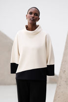 Joseph Ribkoff - Joseph Ribkoff Scuba Jersey Trapeze Top | Birch/Black - Top - Silvermaple Boutique 