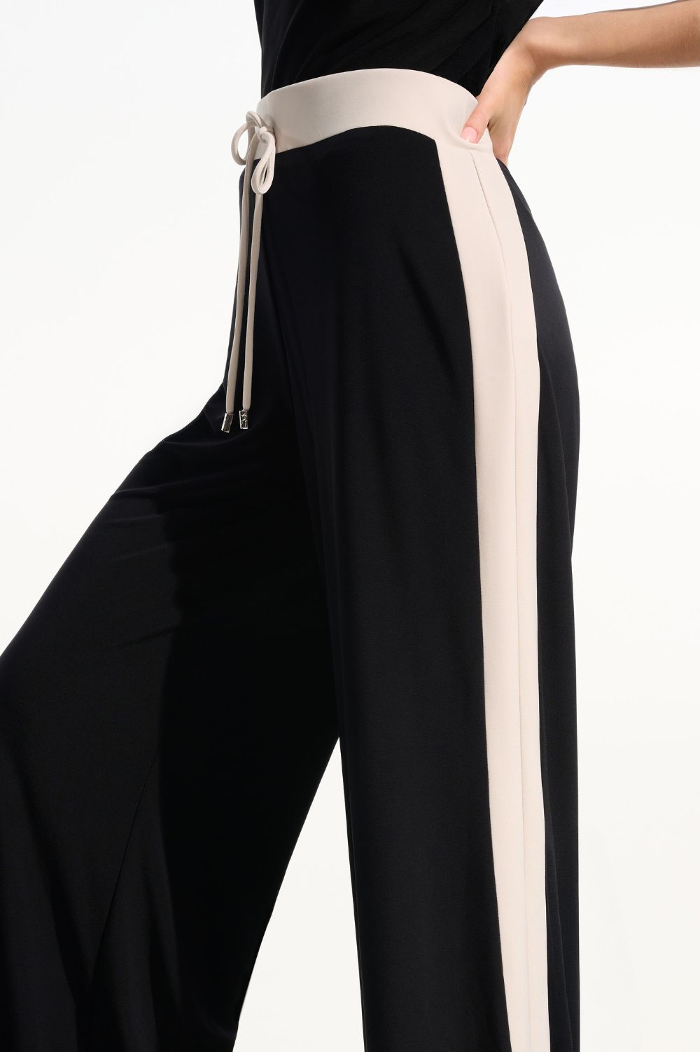 Joseph Ribkoff - Joseph Ribkoff Silky Knit Colour Block Pants | Black/Moonstone - Pants - Silvermaple Boutique 