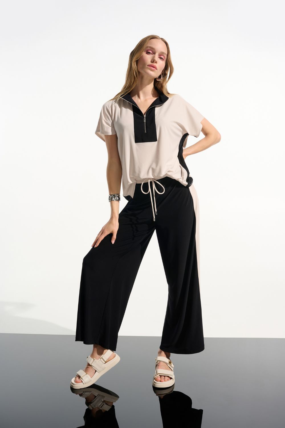 Joseph Ribkoff - Joseph Ribkoff Silky Knit Colour Block Top | Moonstone/Black - Jumper - Silvermaple Boutique 