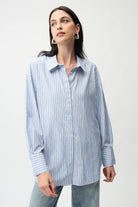 Joseph Ribkoff - Joseph Ribkoff Tencel Stripe Blouse | Blue/Vanilla - Blouse - Silvermaple Boutique 