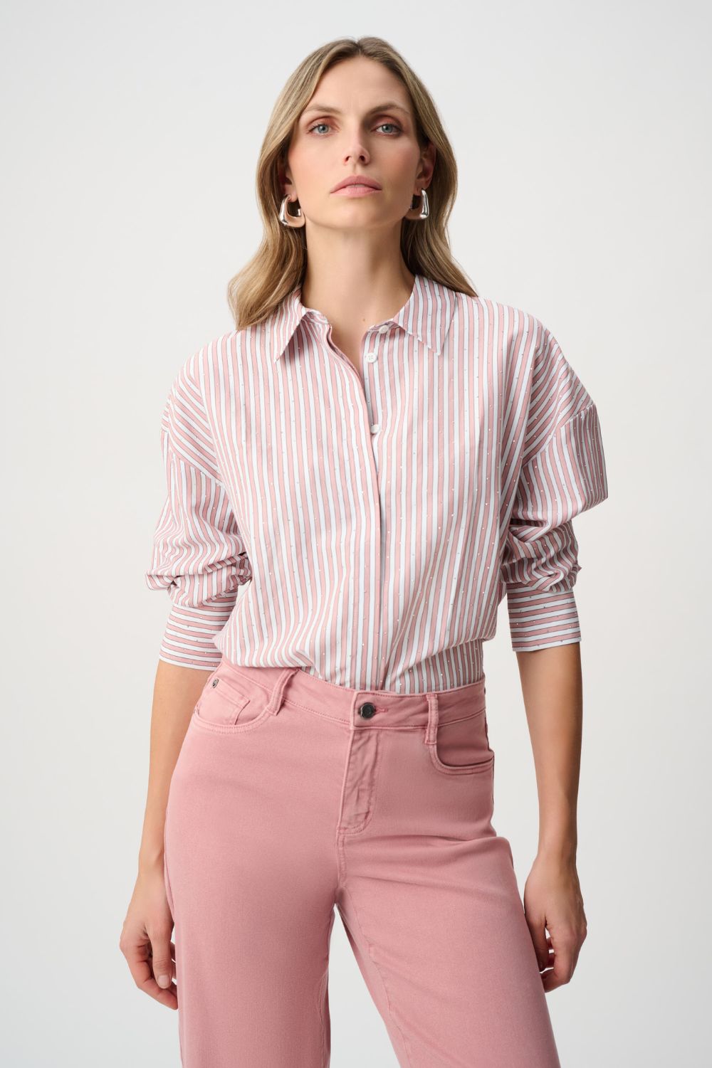 Joseph Ribkoff - Joseph Ribkoff Tencel Stripe Blouse | Vintage Rose/Vanilla - Blouse - Silvermaple Boutique 