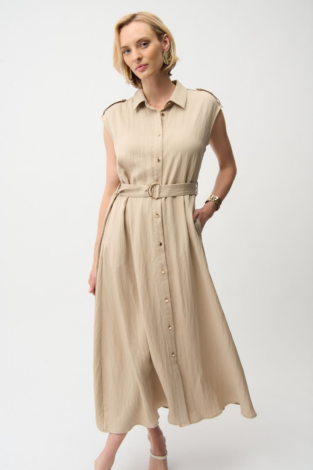 Joseph Ribkoff - Joseph Ribkoff Textured Woven Shirt Dress | Parchment - Dress - Silvermaple Boutique 