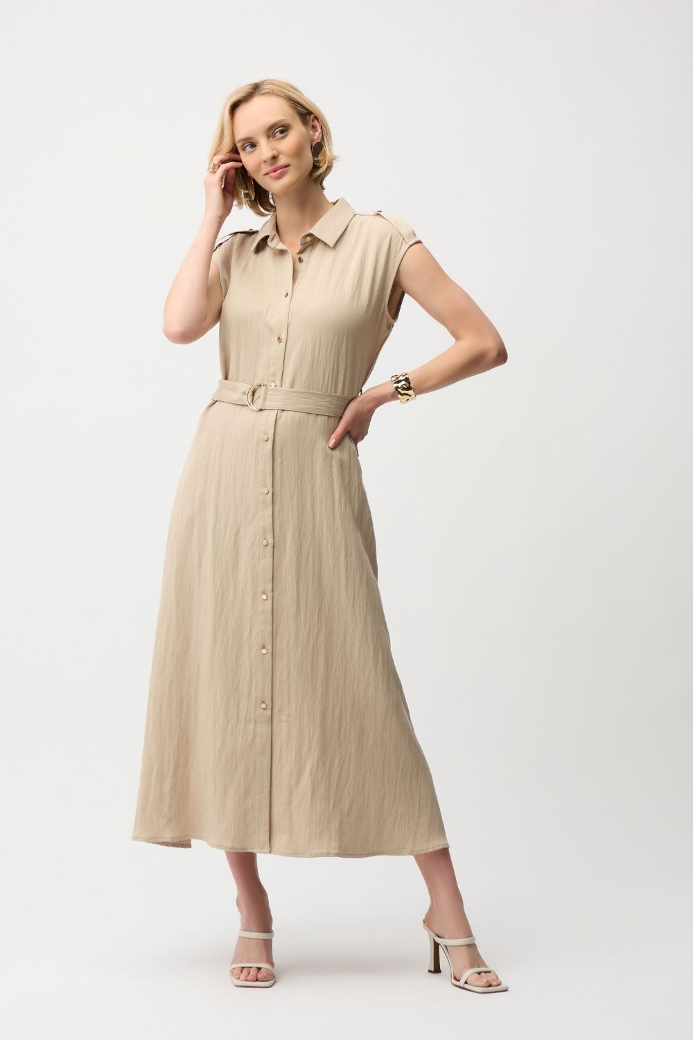 Joseph Ribkoff - Joseph Ribkoff Textured Woven Shirt Dress | Parchment - Dress - Silvermaple Boutique 