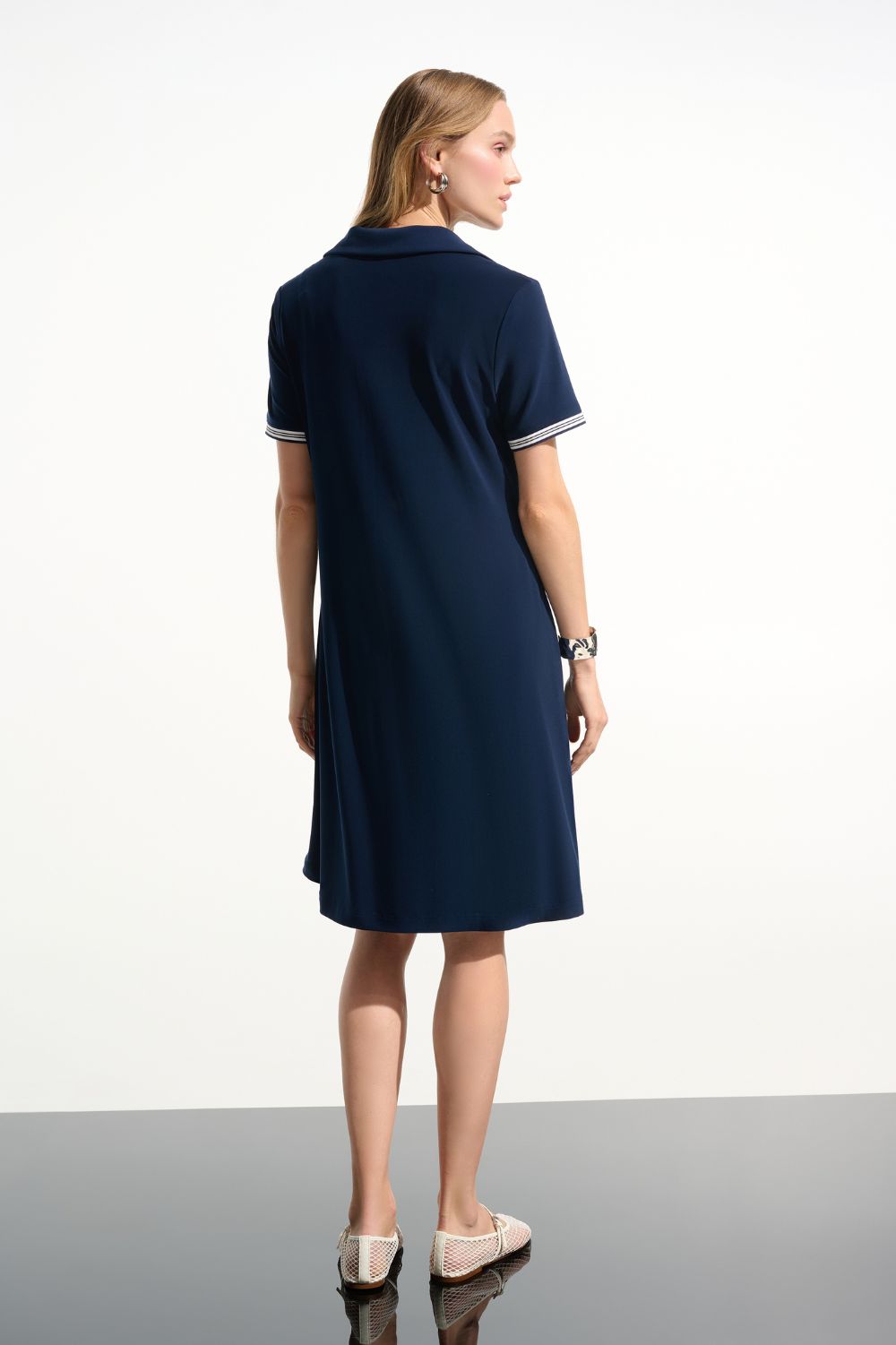 Joseph Ribkoff - Joseph Ribkoff Trapeze Dress With Polo Collar | Indigo - Dress - Silvermaple Boutique 