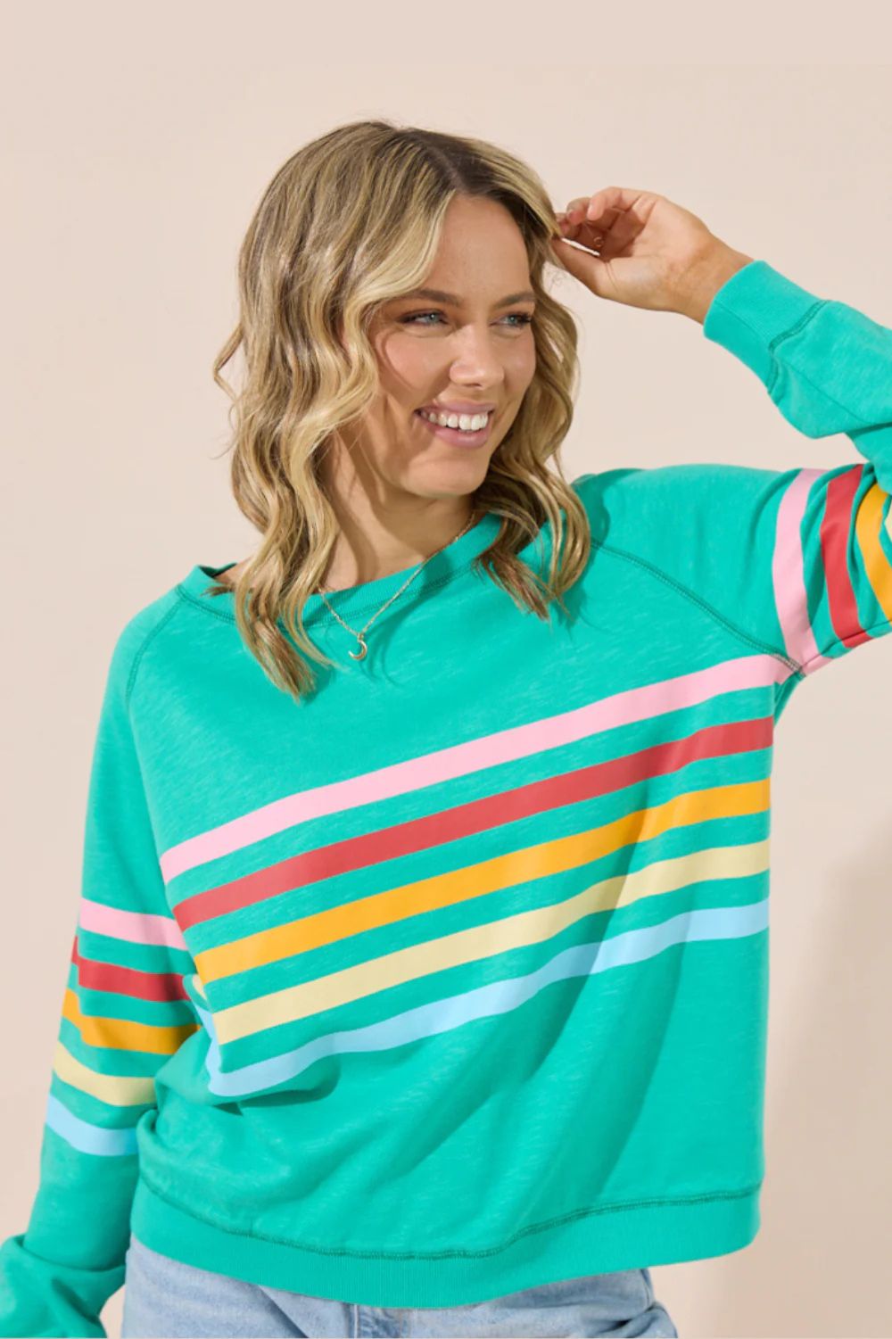 Jovie The Label - Jovie The Label Forever Sweater | Emerald Green/Pastel Stripes - Jumper - Silvermaple Boutique 