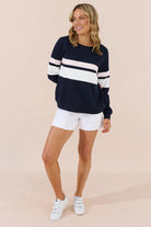 Jovie The Label - Jovie The Label Halle Sweater | Navy/Multi Coloured Sleeve - Jumper - Silvermaple Boutique 