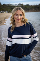 Jovie The Label - Jovie The Label Halle Sweater | Navy/Multi Coloured Sleeve - Jumper - Silvermaple Boutique 
