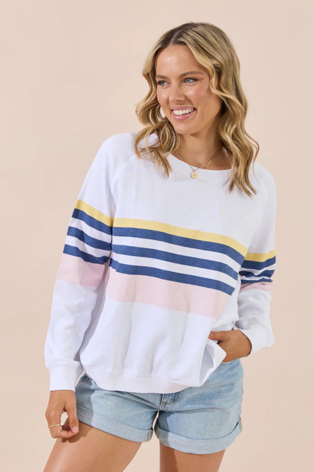 Jovie The Label - Jovie The Label Hamptons Sweater | White/Navy Pink Stripe - Jumper - Silvermaple Boutique 