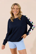 Jovie The Label - Jovie The Label Zanni Sweater | Navy/Multi Coloured Sleeve - Jumper - Silvermaple Boutique 