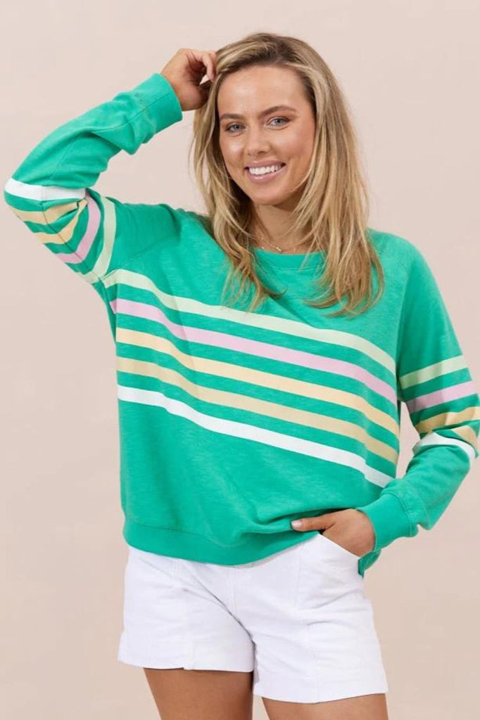 Jovie The Label Forever Sweater | Green/Pastel Stripes_Silvermaple Boutique