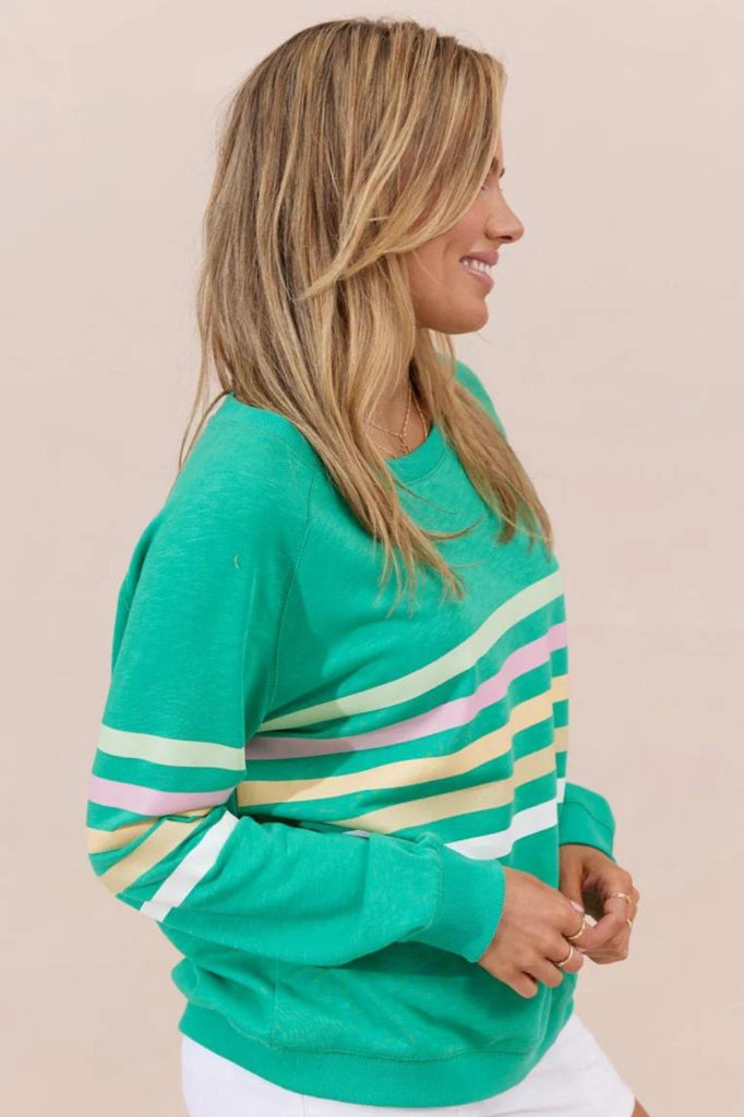 Jovie The Label Forever Sweater | Green/Pastel Stripes_Silvermaple Boutique