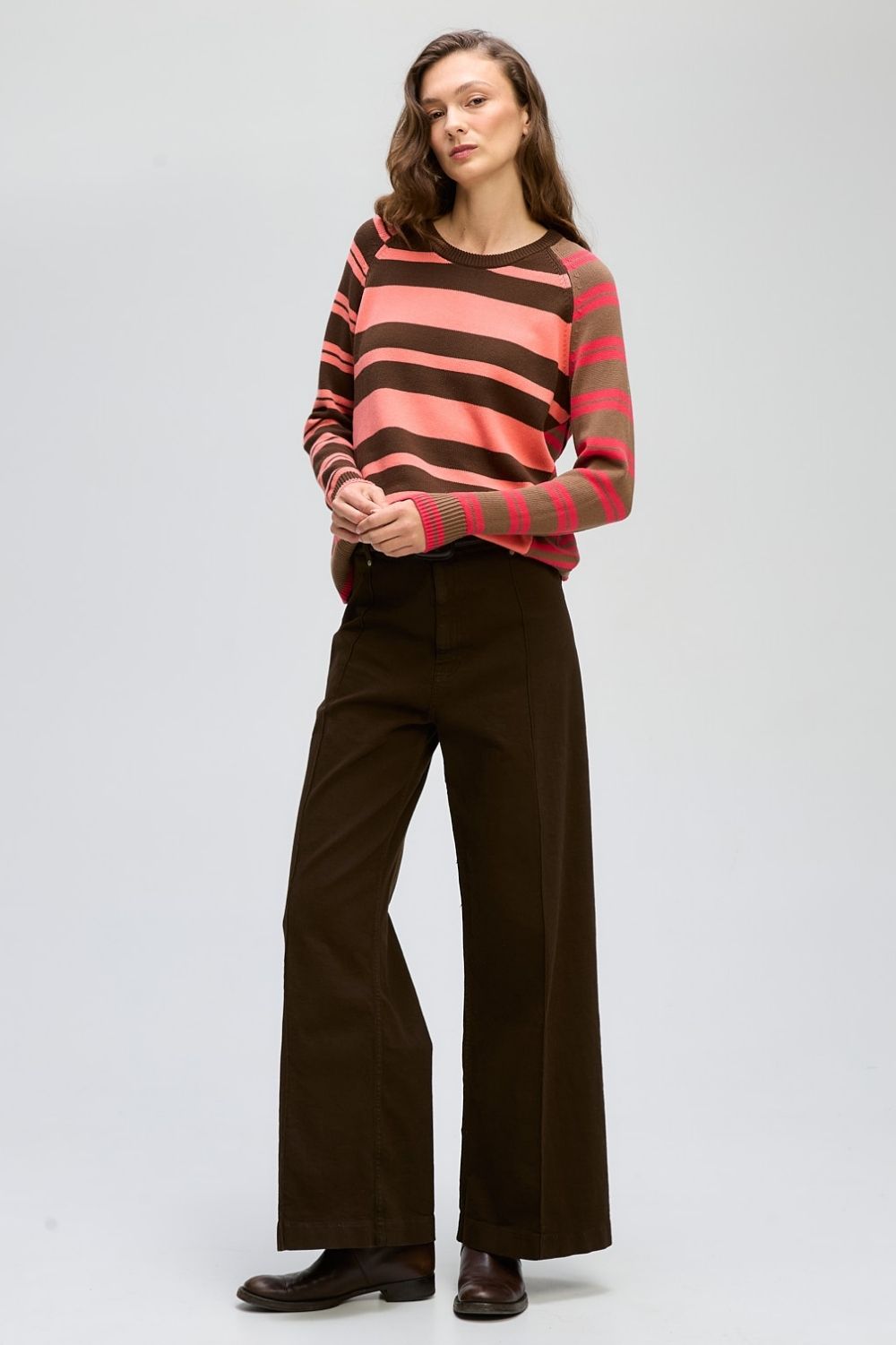 LD+Co - Crazy Stripe Crew | Choc Berry - Knitwear - Silvermaple Boutique 