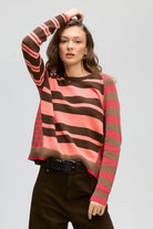LD+Co - Crazy Stripe Crew | Choc Berry - Knitwear - Silvermaple Boutique 