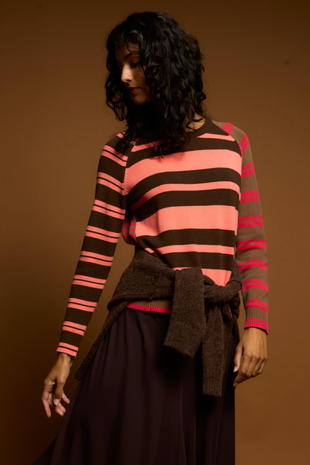 LD+Co - Crazy Stripe Crew | Choc Berry - Knitwear - Silvermaple Boutique 