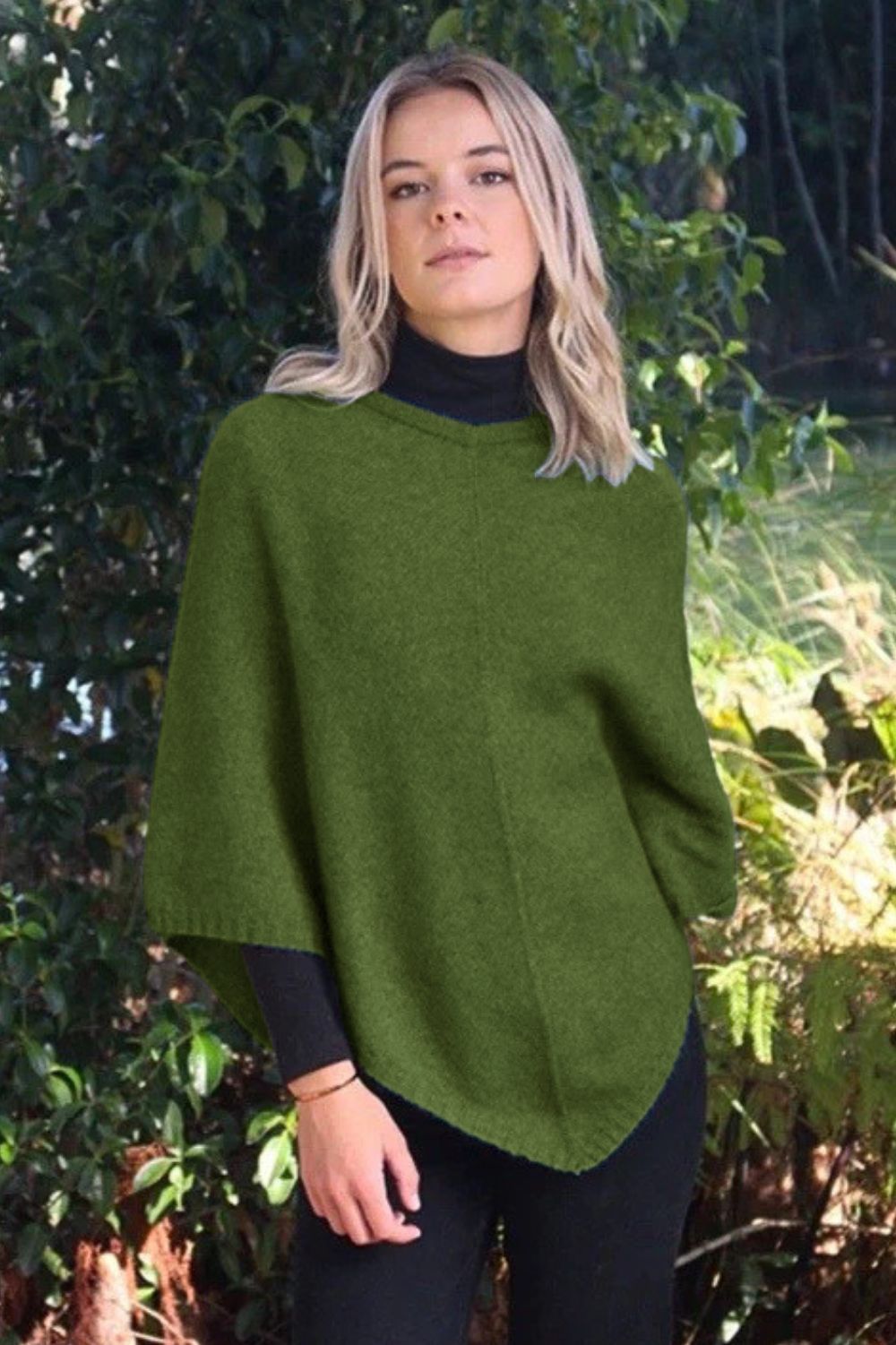 Lothlorian - Lothlorian Plain Possum Merino Poncho | Fern Green - Scarves & Wraps - Silvermaple Boutique 