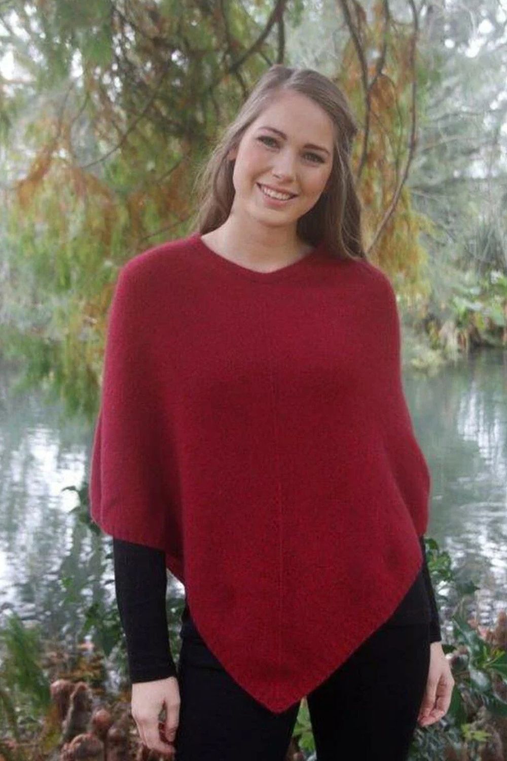 Lothlorian - Lothlorian Plain Possum Merino Poncho | Raspberry - Scarves & Wraps - Silvermaple Boutique 