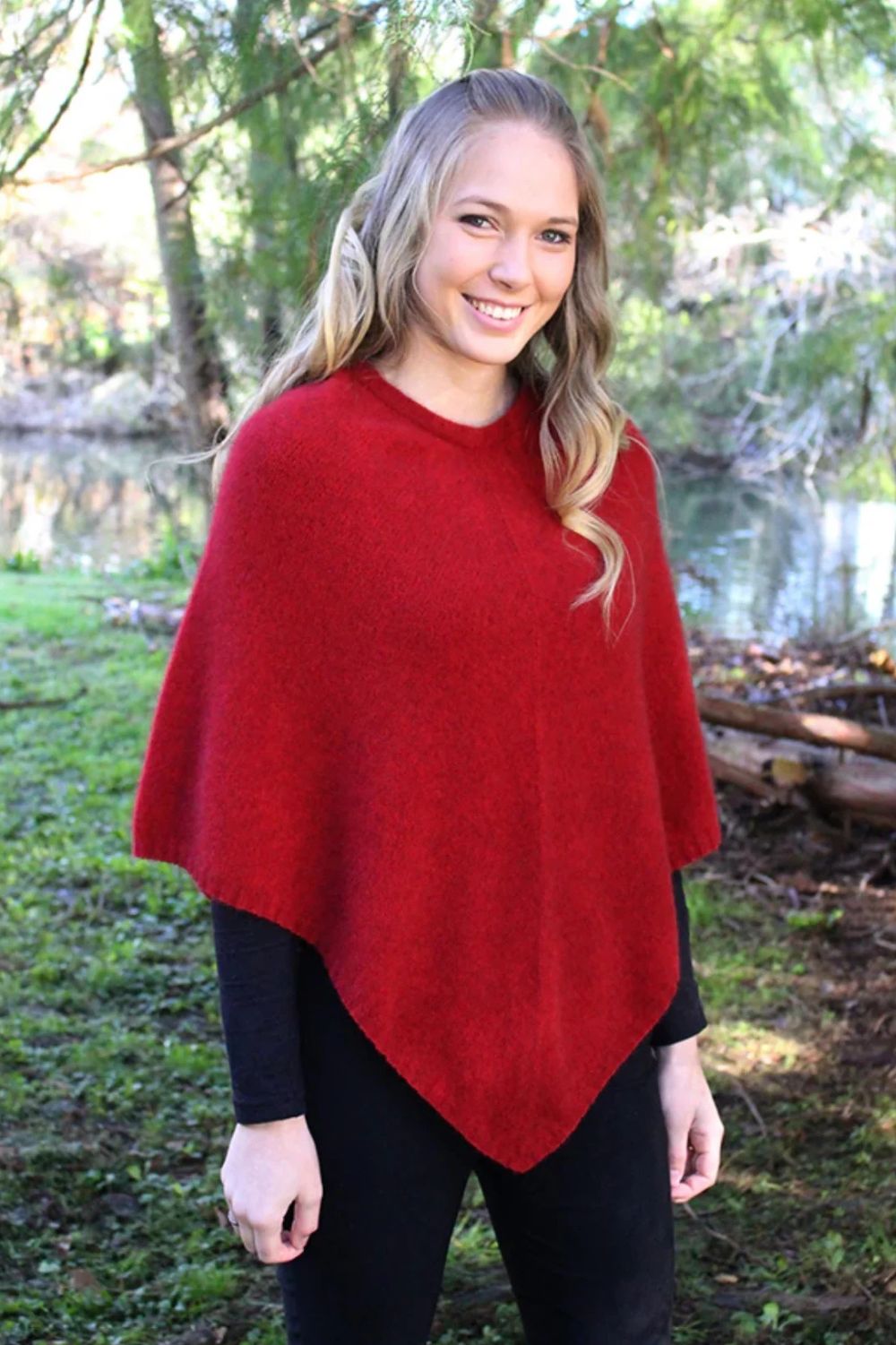 Lothlorian - Lothlorian Plain Possum Merino Poncho | Red - Scarves & Wraps - Silvermaple Boutique 