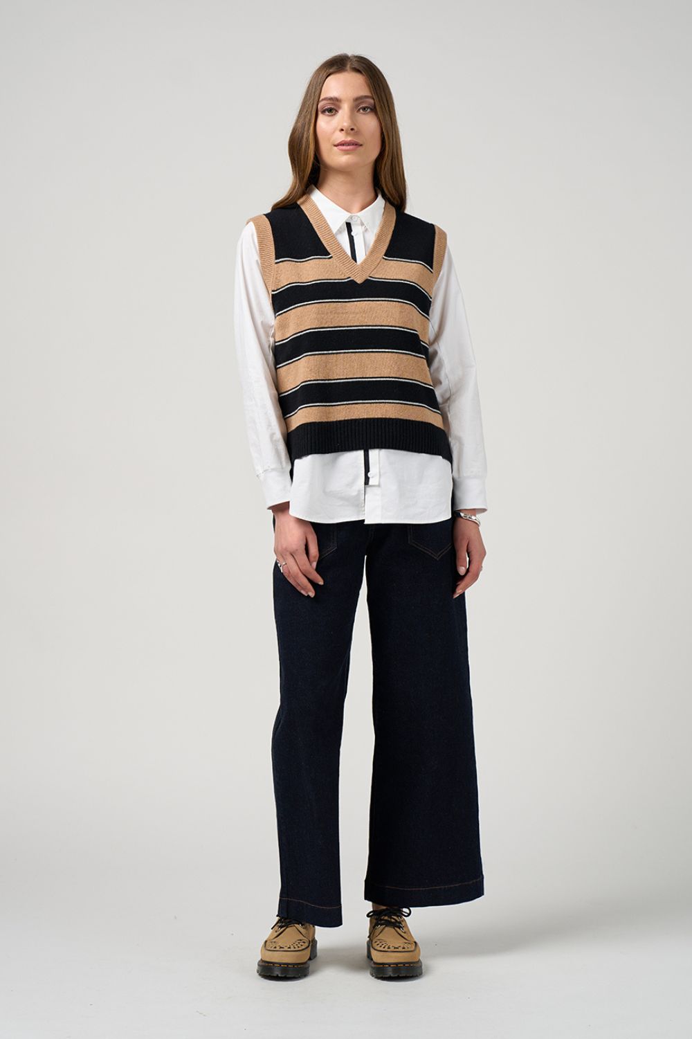 Madly Sweetly - Madly Sweetly College Vest | Camel/Black - Vest - Silvermaple Boutique 