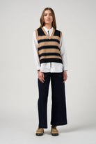 Madly Sweetly - Madly Sweetly College Vest | Camel/Black - Vest - Silvermaple Boutique 