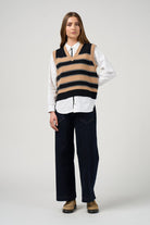 Madly Sweetly - Madly Sweetly College Vest | Camel/Black - Vest - Silvermaple Boutique 